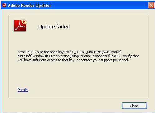 Adobe Reader Error 1402